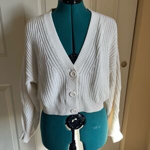 Divided White Knit Boxy Cardigan Sweater